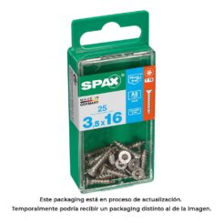 Caixa 25 unid. parafuso madeira spax cabeza plana INOX A2 3,5x16mm spax