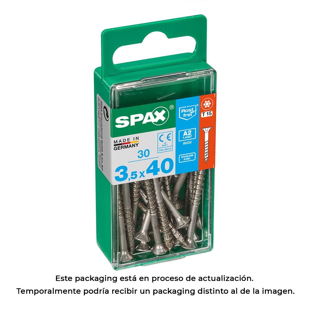 Caixa 30 unid. parafuso madeira spax cabeza plana INOX A2 3,5x40mm spax