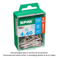Caixa 25 unid. parafuso madeira spax cabeza plana INOX A2 4,0x40mm spax