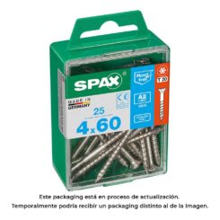 Caixa 25 unid. parafuso madeira spax cabeza plana INOX A2 4,0x60mm spax