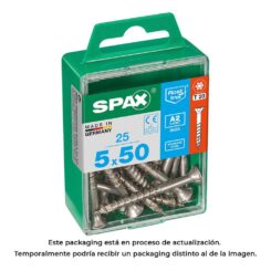 Caixa 25 unid. parafuso madeira spax cabeza plana INOX A2 5,0x50mm spax