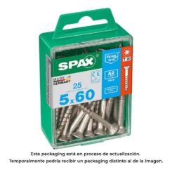 Caixa 25 unid. parafuso madeira spax cabeza plana INOX A2 5,0x60mm spax