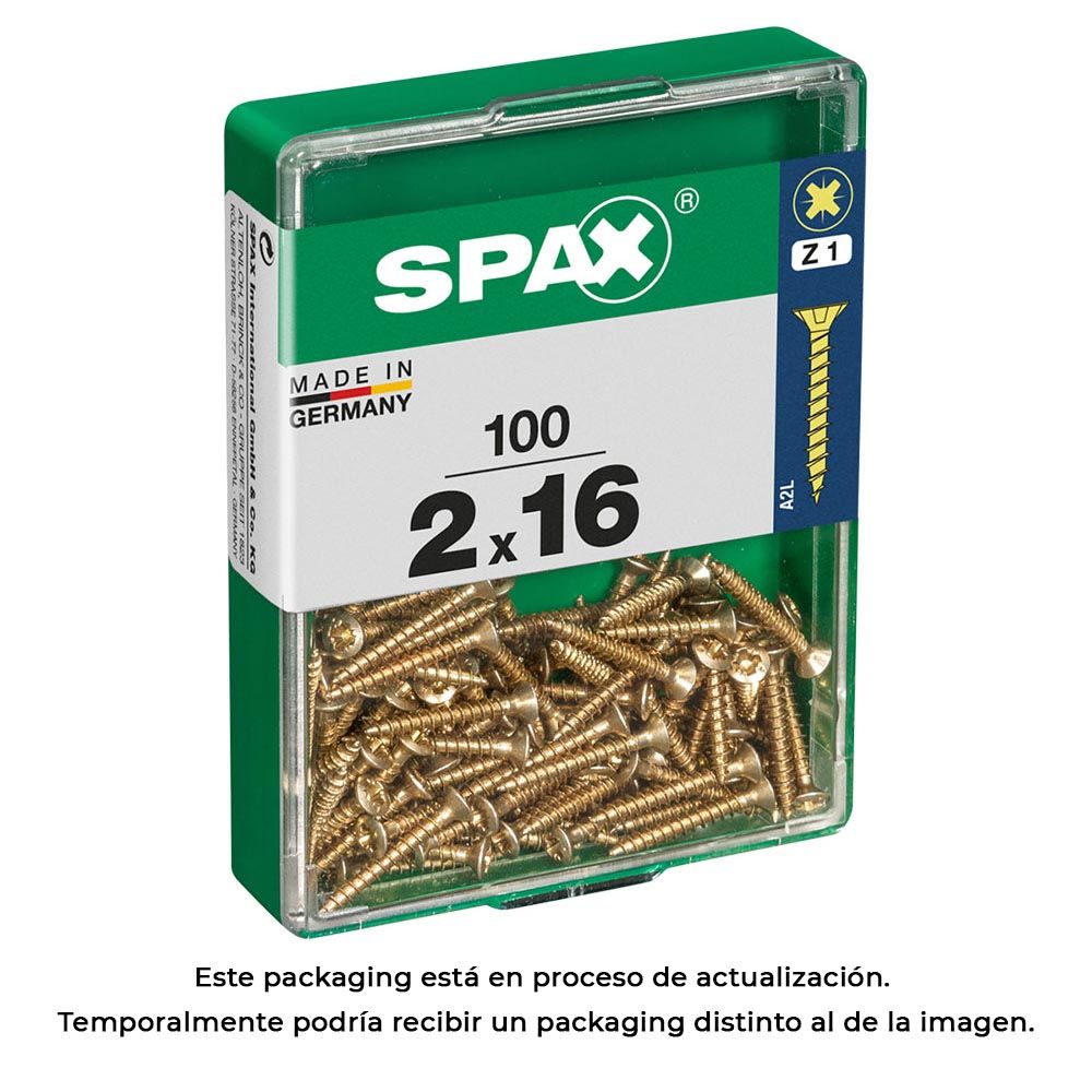 Caixa 100 unid. parafuso madeira spax cabeza plana yellox 2,0x16mm spax