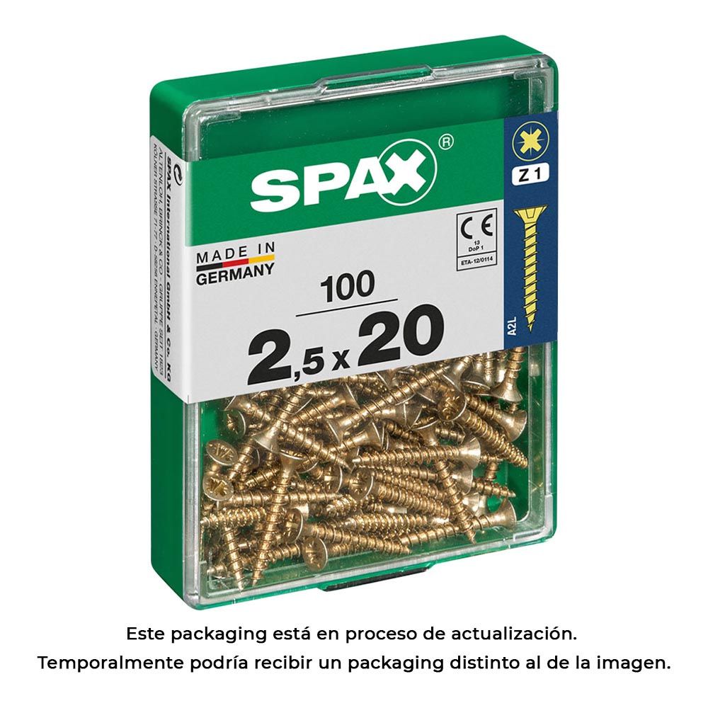 Caixa 100 unid. parafuso madeira spax cabeza plana yellox 2,5x20mm spax