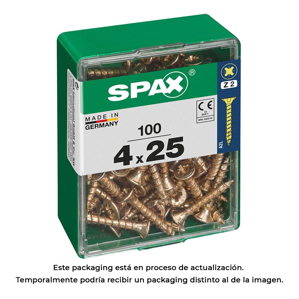 Caixa 100 unidades. parafuso para madeira de cabeça chata yellowox 4,0x25mm spax