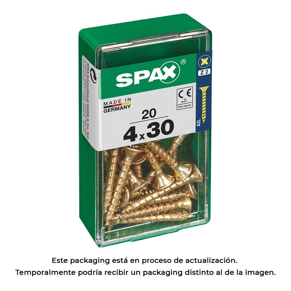 Caixa 20 unidades. parafuso para madeira de cabeça chata yellowox 4,0x30mm spax