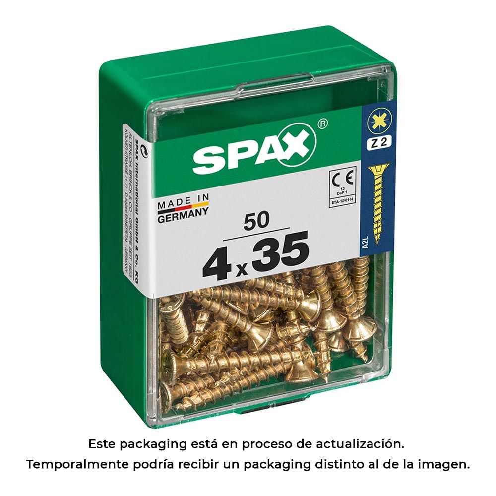 Caixa 50 unid. parafuso madeira cabeza plana yellox 4,0x35mm spax
