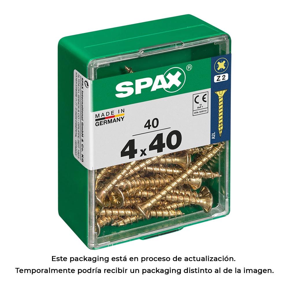 Caixa 40 unid. parafuso madeira cabeza plana yellox 4,0x40mm spax
