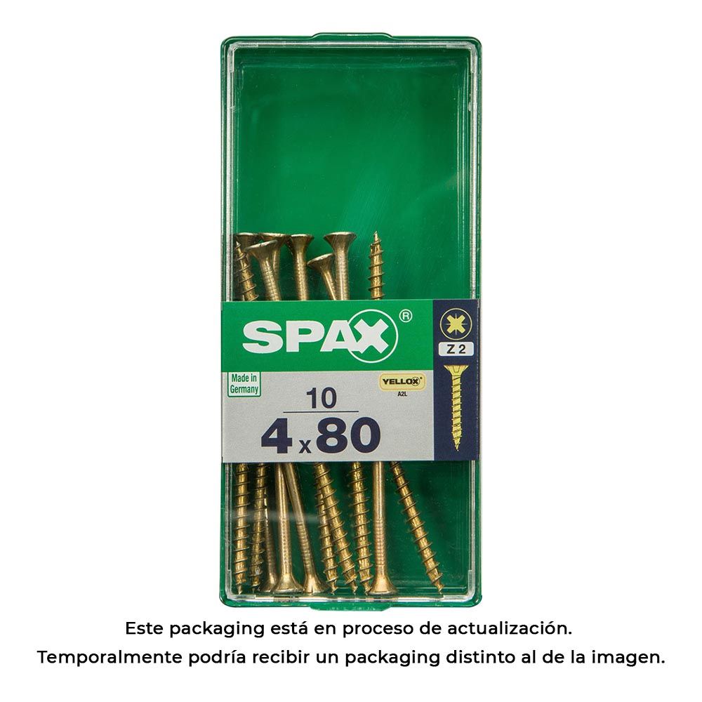 Caixa 10 unid. parafuso madeira cabeza plana yellox 4,0x80mm spax