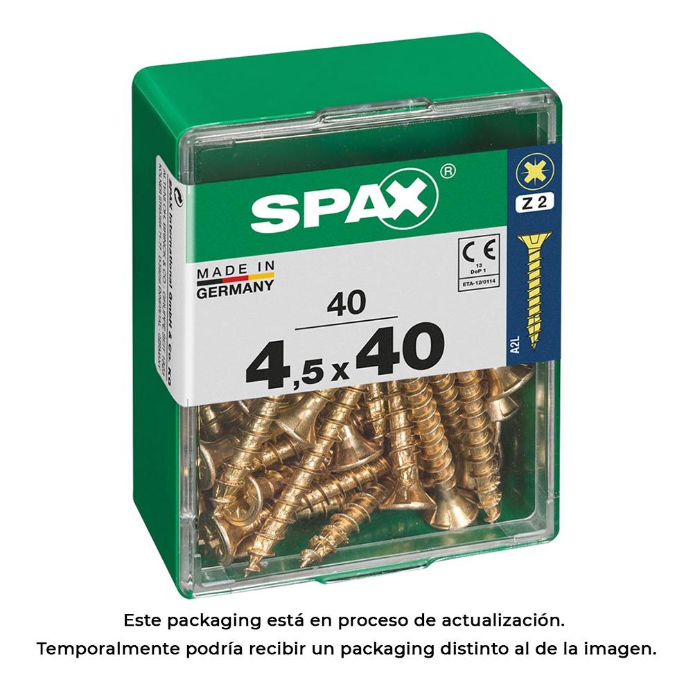 Caixa 40 unid. parafuso madeira cabeza plana yellox 4,5x40mm spax