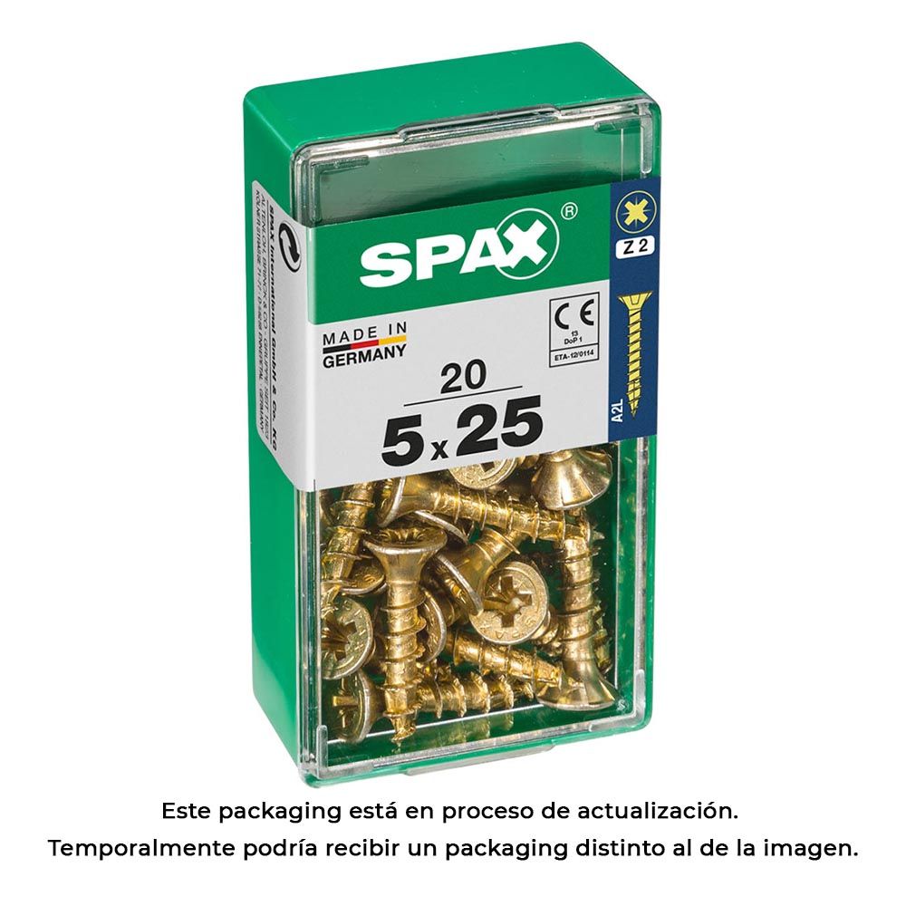 Caixa 20UN parafuso madeira spax CAB. plana yellox 5,0X25mm spax