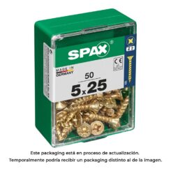 Caixa 50UN parafuso madeira spax CAB. plana yellox 5,0X25mm spax