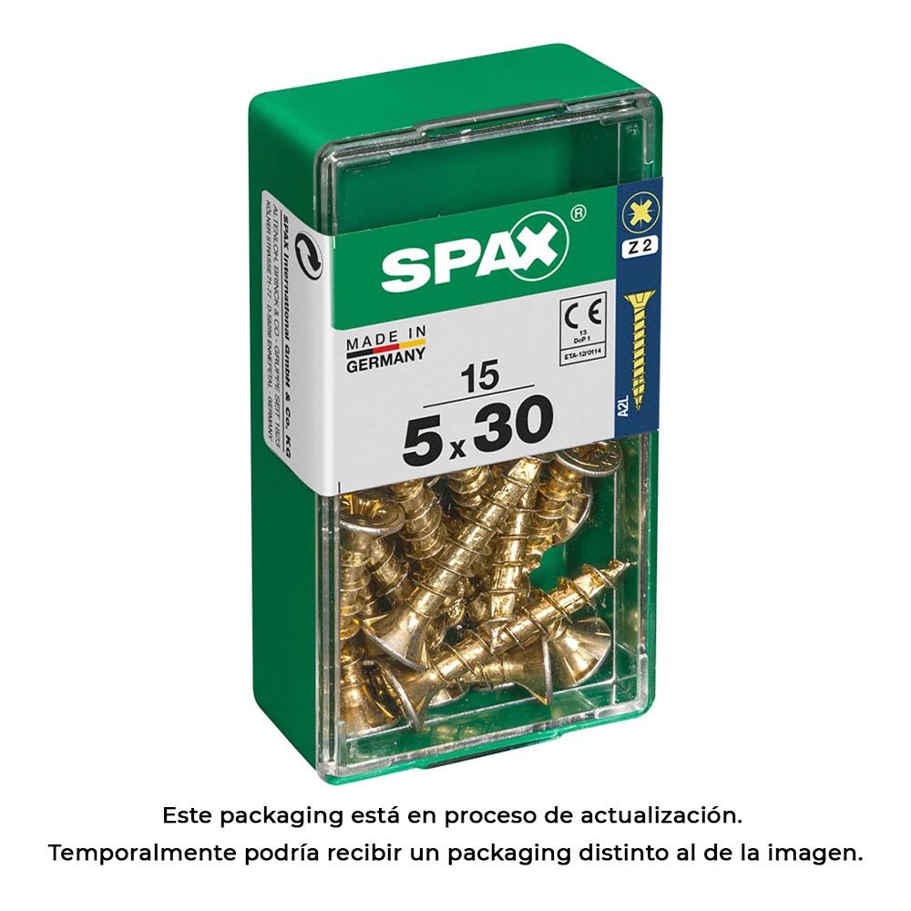 Caixa 15UN parafuso madeira spax CAB. plana yellox 5,0X30mm spax