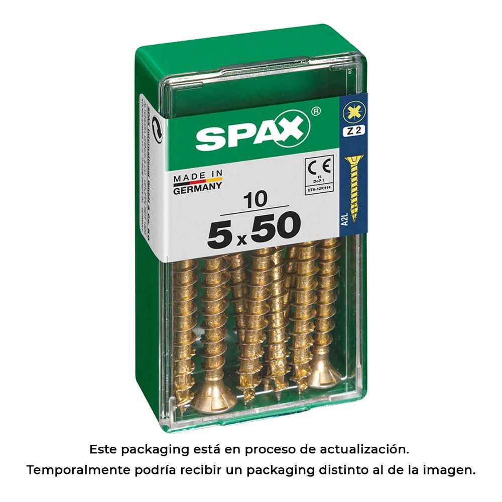 Caixa 10UN parafuso madeira spax CAB. plana yellox 5,0X50mm spax