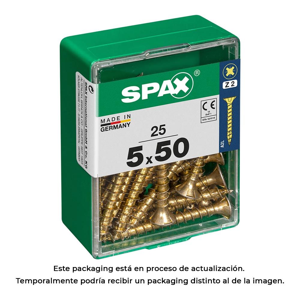 Caixa 25UN parafuso madeira spax CAB. plana yellox 5,0X50mm spax