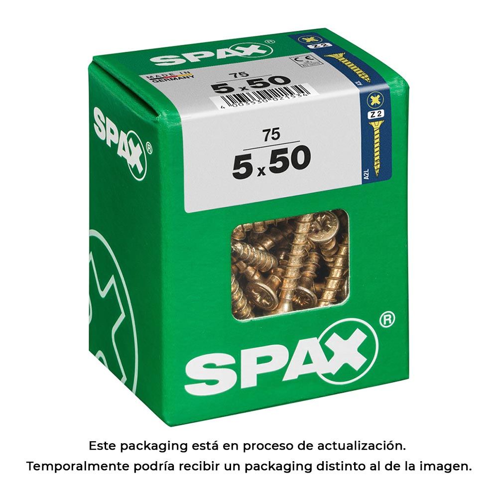 Caixa 75UN parafuso madeira spax CAB. plana yellox 5,0X50mm spax