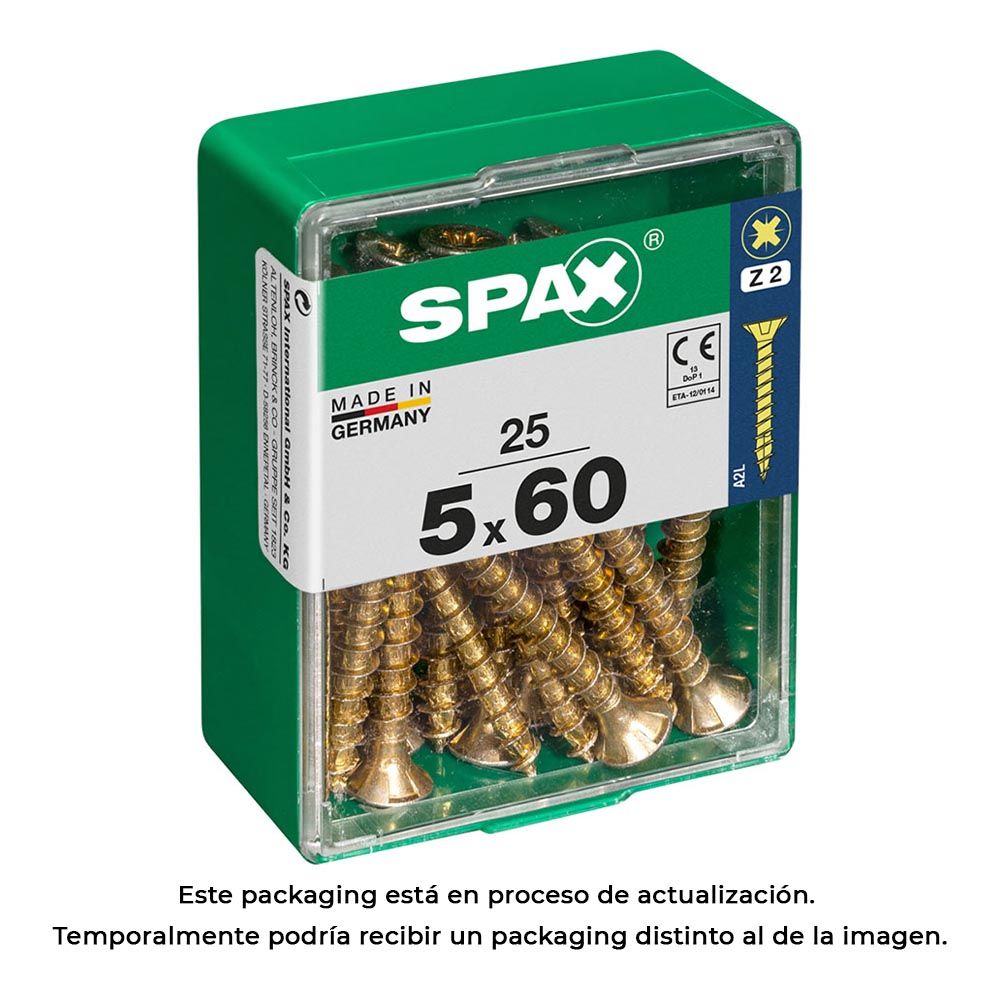 Caixa 25UN parafuso madeira spax CAB. plana yellox 5,0X60mm spax
