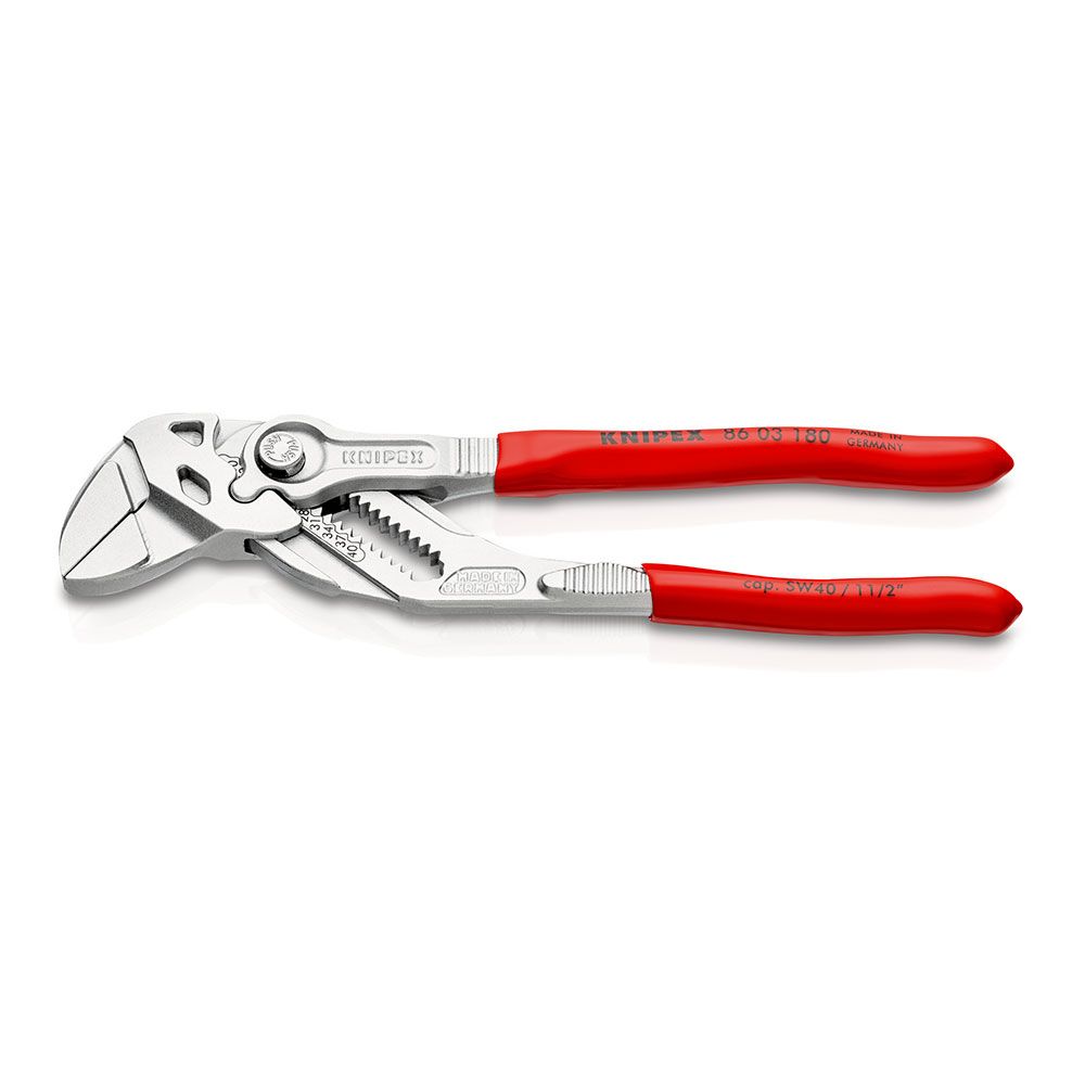 Alicate chave, alicate e chave em uma única ferramenta, revestida em plástico, cromada, 180 mm