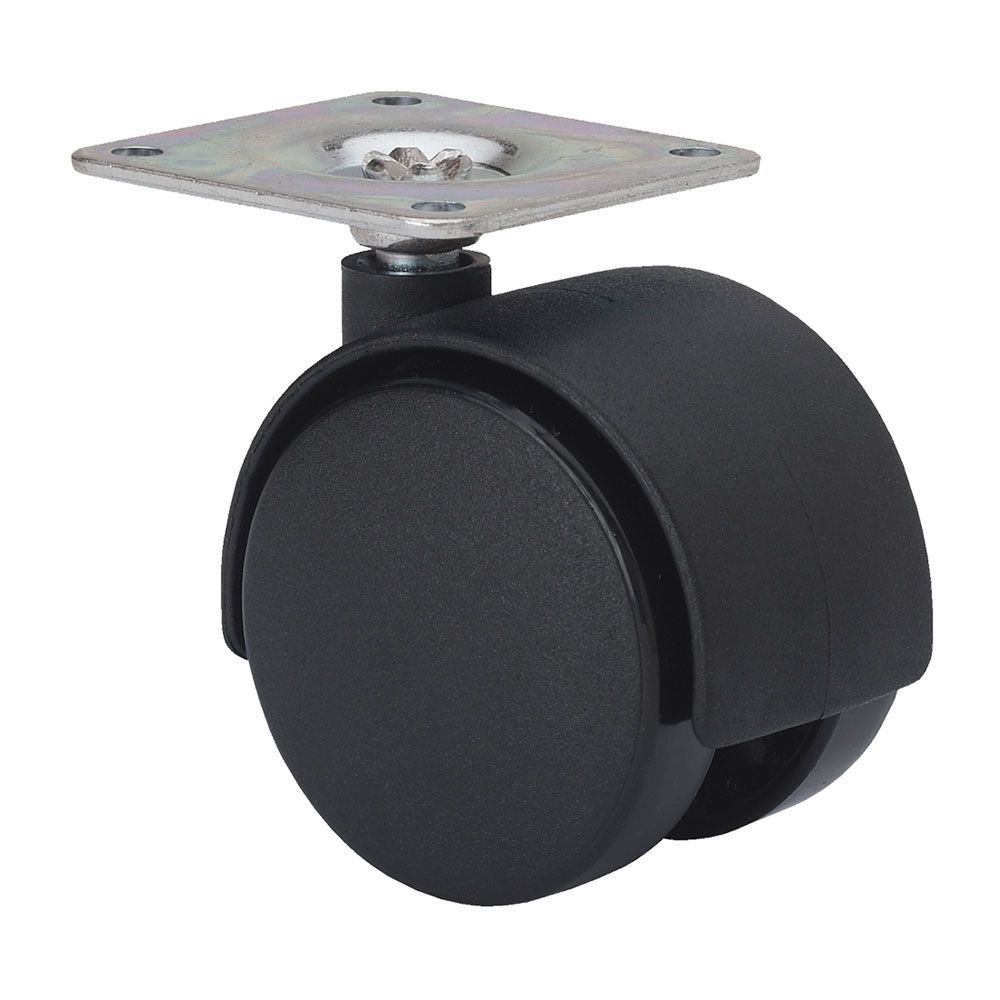 Roda giratória com placa e eixo liso, preto, máx. carga 20 kg, ø 4 cm