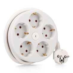 Base múltipla redonda com 5 bases schuko 2P+T, com interruptor, 16 a 250 V, cabo de 1,5 m H05VV-F 3G1,5 mm², branca.
