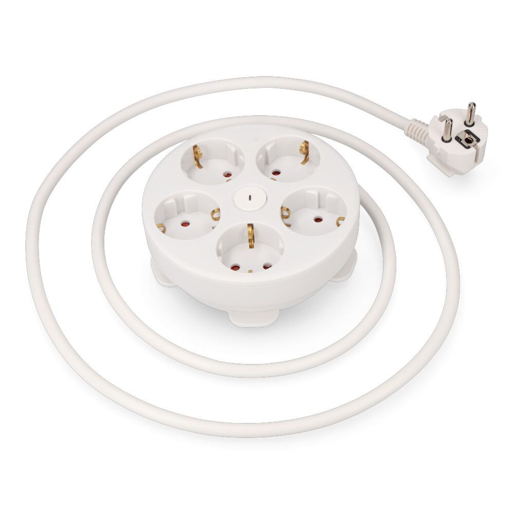 Base múltipla redonda com 5 bases schuko 2P+T, com interruptor, 16 a 250 V, cabo de 1,5 m H05VV-F 3G1,5 mm², branca. - Image 2