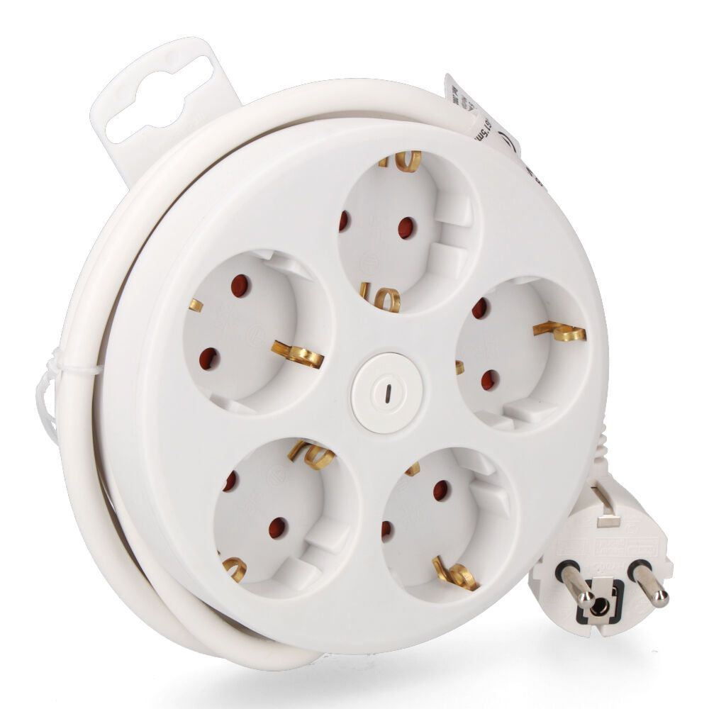 Base múltipla redonda com 5 bases schuko 2P+T, com interruptor, 16 a 250 V, cabo de 1,5 m H05VV-F 3G1,5 mm², branca. - Image 4