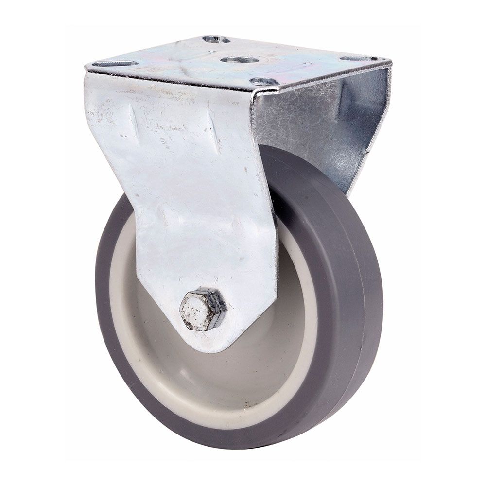 Roda fixa em borracha com placa e eixo liso, COR cinza, carga máx. 50 kg, ø 6 cm