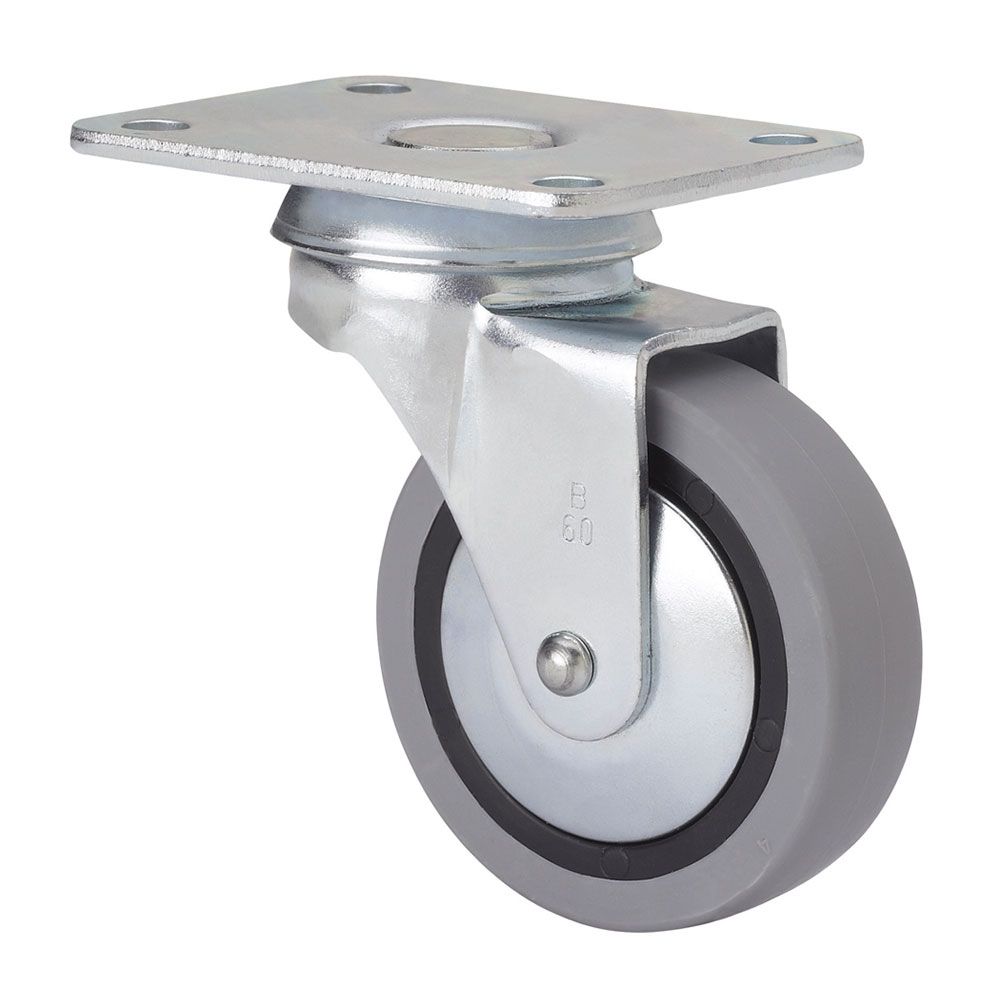 Roda giratória em borracha com placa e eixo liso, COR cinza, máx. carga 17 kg, ø 4 cm