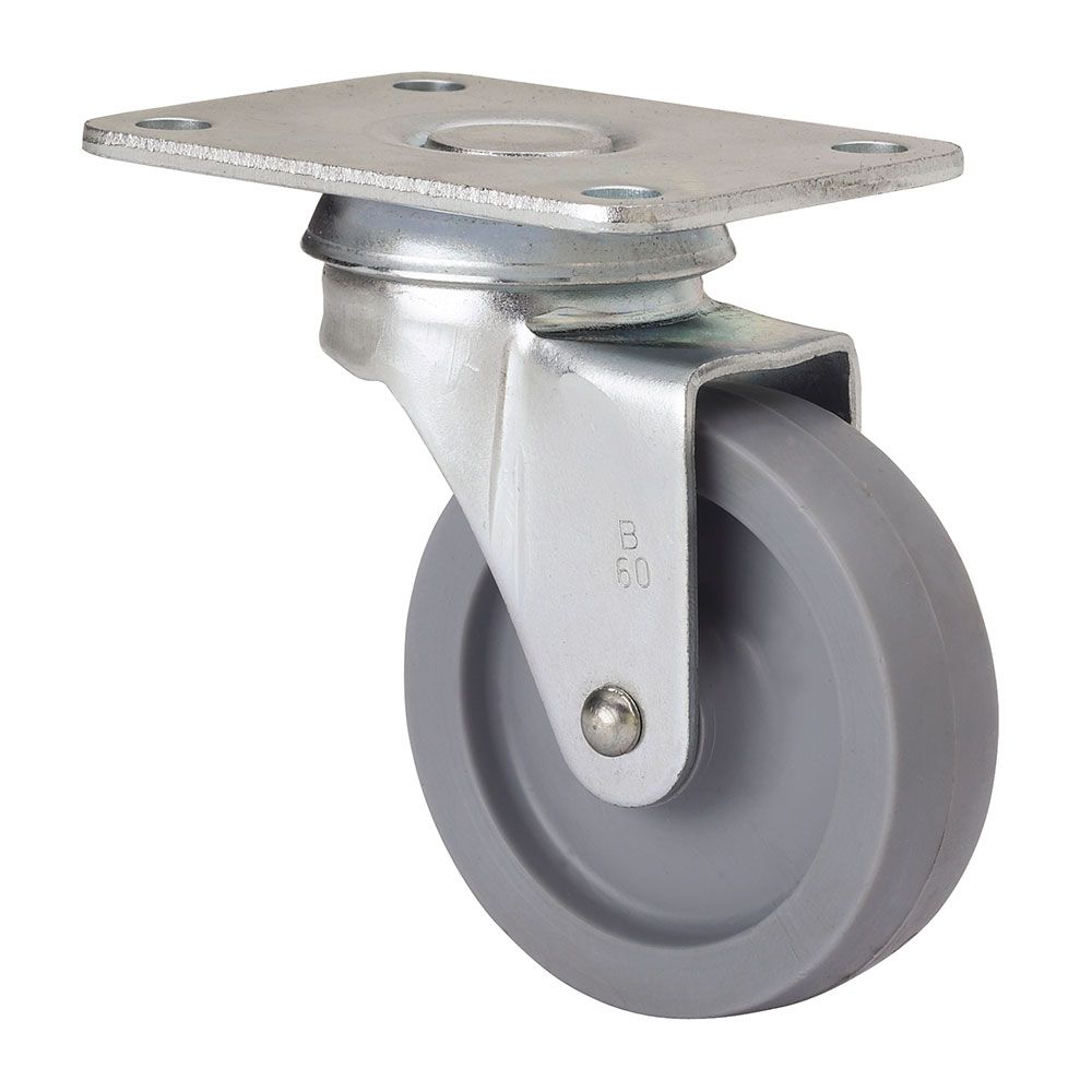 Roda giratória com placa e eixo liso, COR cinza, carga máxima. 15 kg, ø 3 cm
