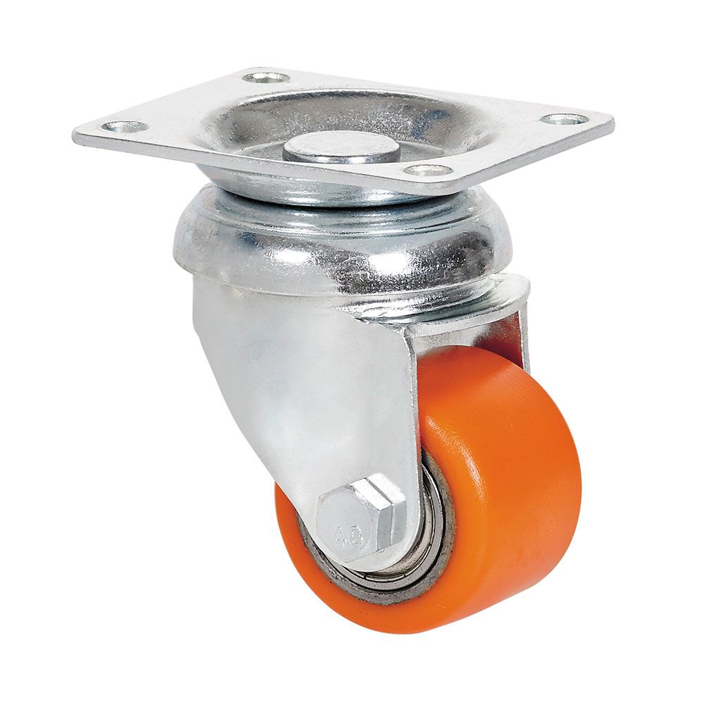 Roda giratória com placa, rolamento de esferas, COR laranja, carga máx. 100 kg, ø 3,5 cm