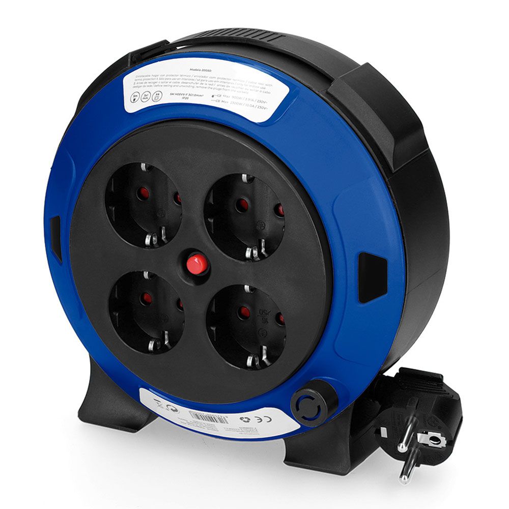 EDM Enrolador de cabo 05 m 3 g 1,00 mm² 4 tomadas bipolares com t/tl doméstico com protetor térmico