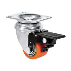 Roda giratória com placa e travão, rolamento de esferas, COR laranja, carga máx. 100 kg, ø 3,5 cm