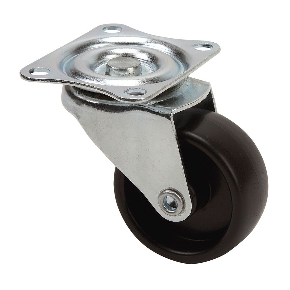 Roda giratória com placa e eixo liso, COR preta, carga máxima. 18 kg, ø 3 cm
