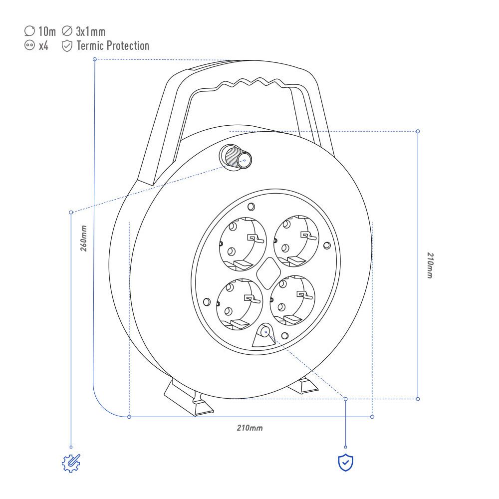EDM Enrolador de cabo 10 m 3 g 1,00 mm² 4 tomadas bipolares com t/tl doméstico com protetor térmico - Image 6
