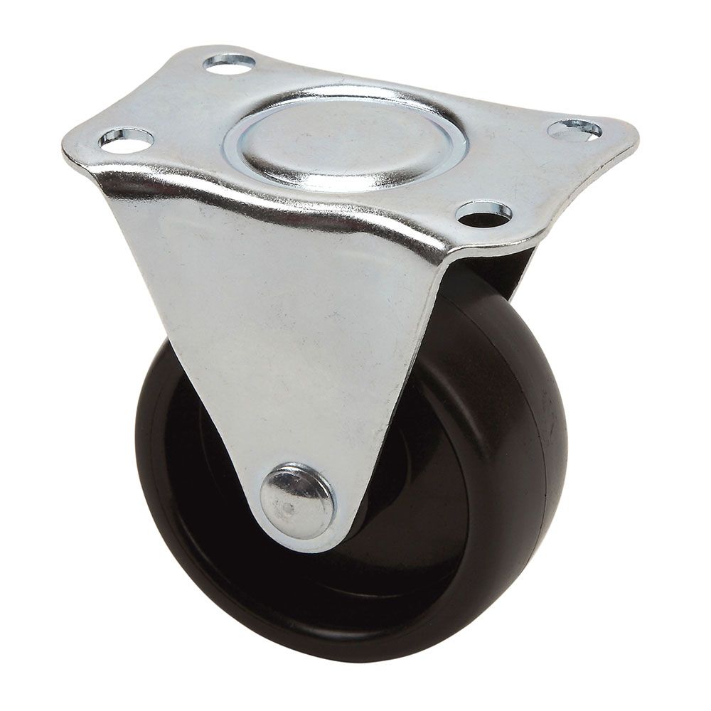 Roda fixa com placa e eixo liso, COR preta, carga máxima. 30 kg, ø 5 cm