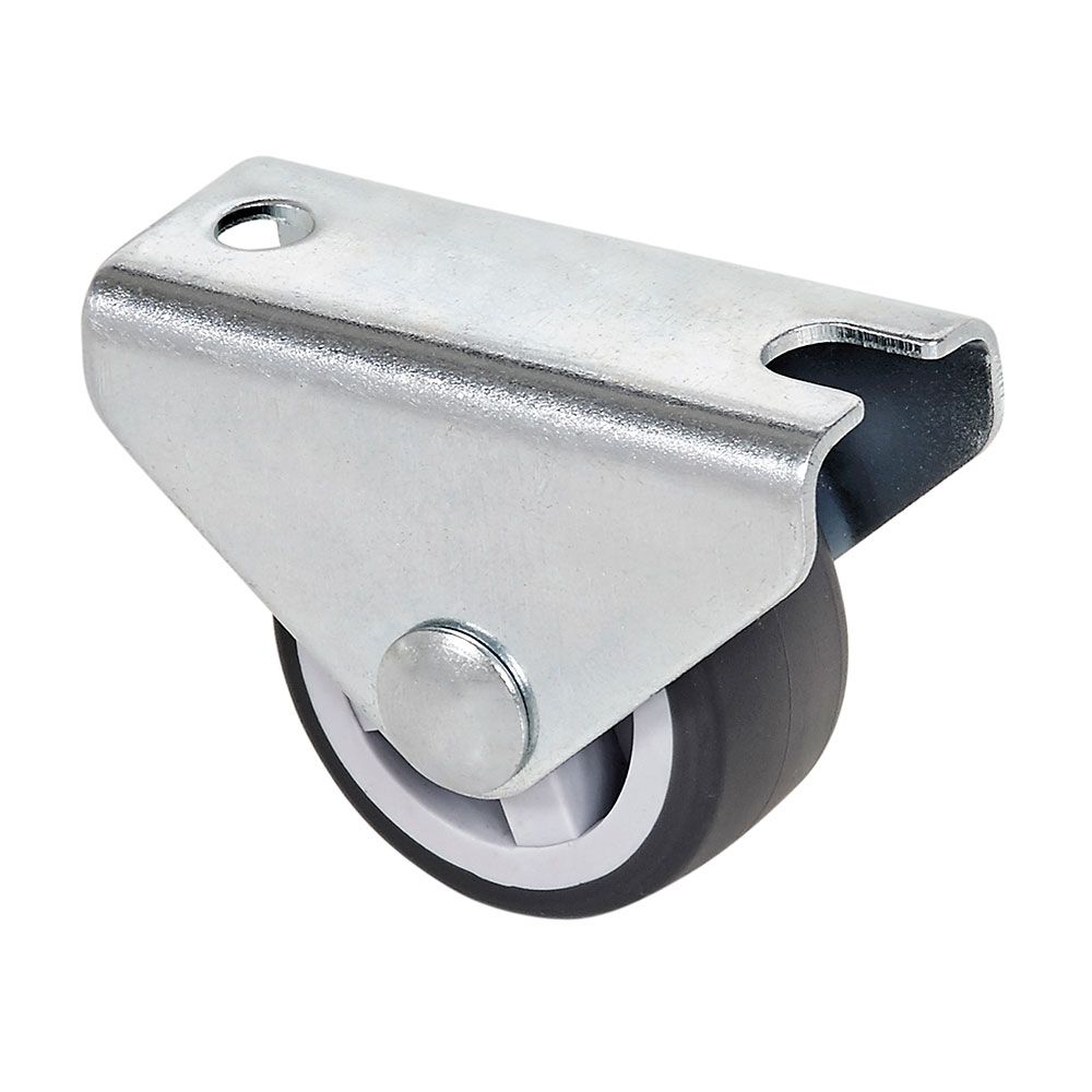 Roda fixa em borracha com placa e eixo liso com duas fixações, COR cinza, carga máx. 45 kg, ø 3 cm