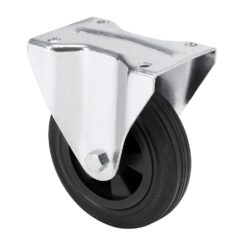 Roda fixa em borracha natural com placa e eixo liso, COR preta, carga máx. 110 kg, ø 12,5 cm