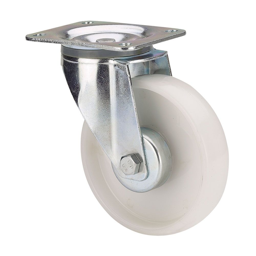 Rodízio giratório Polyamix com placa e eixo liso, branco, máx. 170 kg, ø 12,5 cm