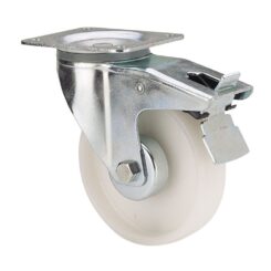 Roda giratória polyamix com placa, eixo liso e travão, branca, carga máx. 170 kg, ø 12,5 cm