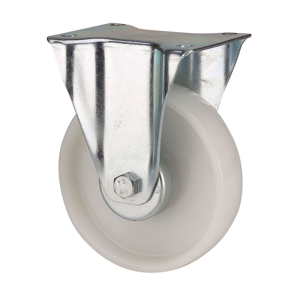 Roda fixa poliamix com placa e eixo liso, COR branco, carga máx. 130 kg, ø 8 cm
