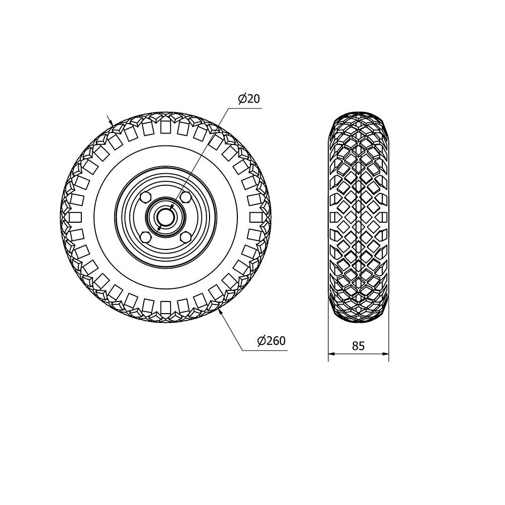 Roda pneumática com núcleo metálico e rolamento de esferas, carga máxima. 175 kg, ø 26 cm - Image 2