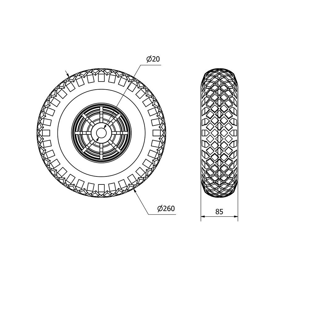 Roda pneumática com núcleo de poliamix e eixo liso, carga máxima. 175 kg, ø 26 cm - Image 2