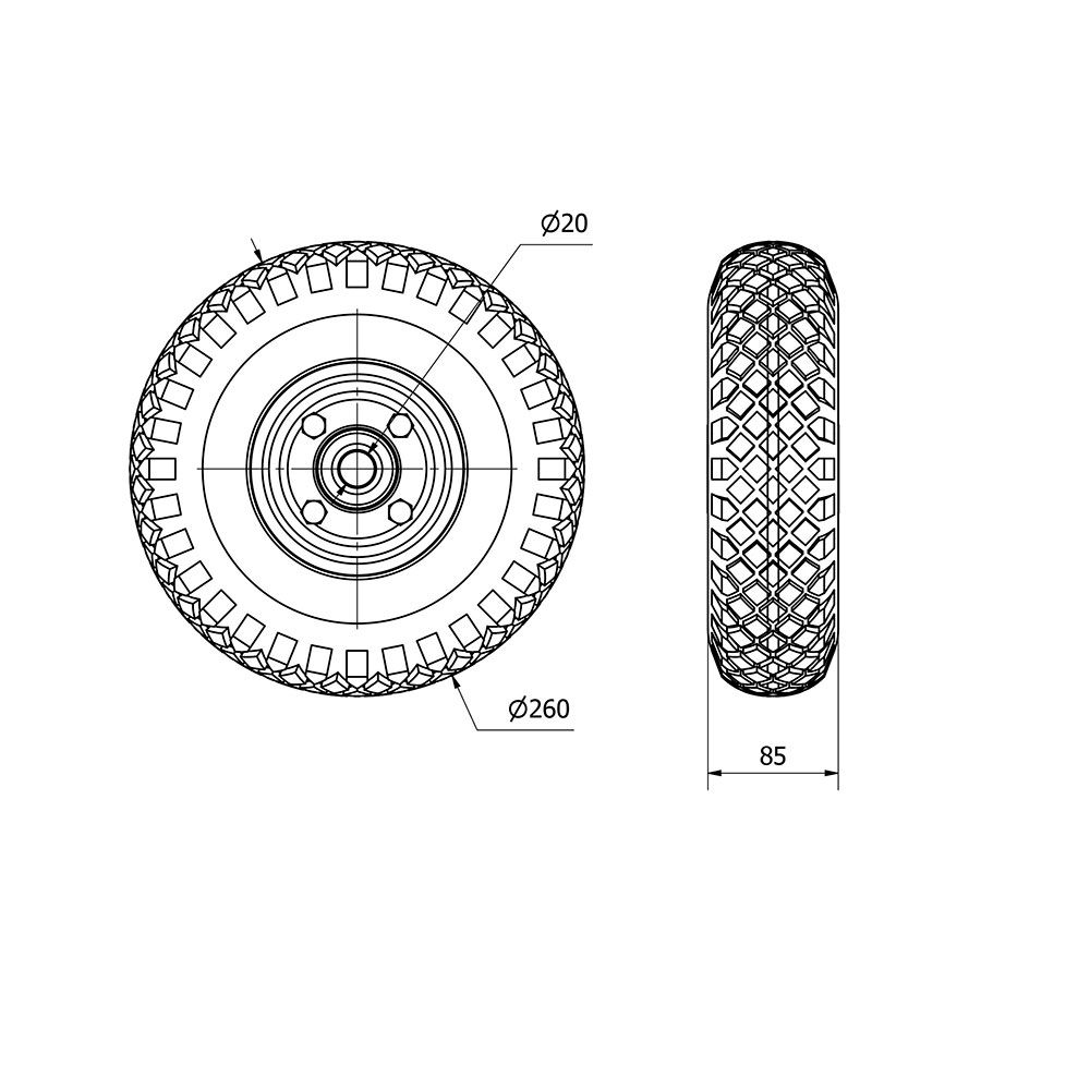 Roda anti-furo com núcleo metálico e rolamento de esferas, carga máx. 100 kg, Ø26 cm - Image 2