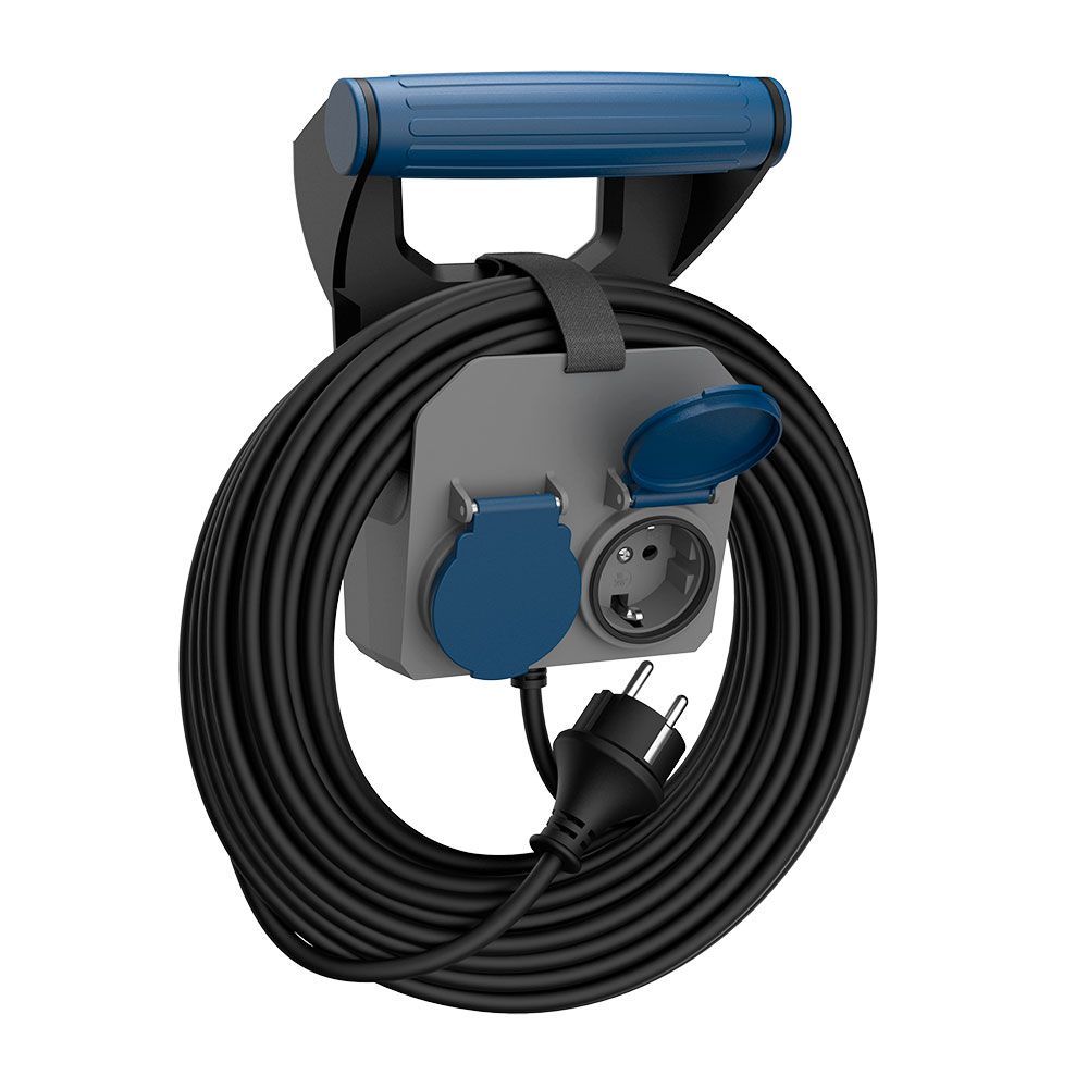 Base múltipla de parede expert com 2 bases e tampa IP44 H05RR-F 4 g 1,5 mm² 16 a 230 v~ 10 m preta/cinza/azul