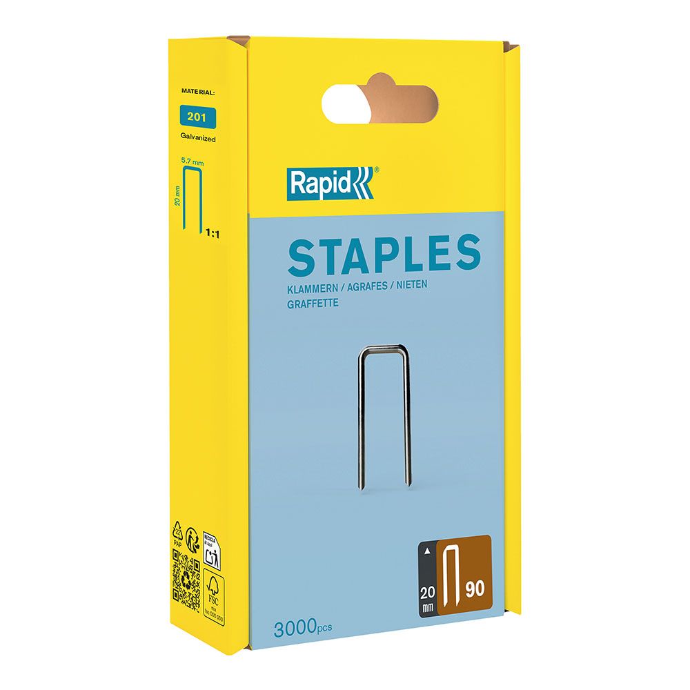 Grampos estreitos 90 / 20 mm galvanizados, 3000 un