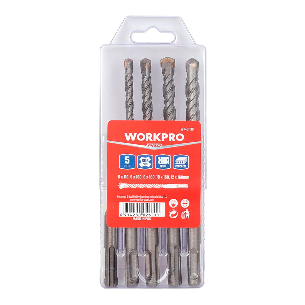 Brocas sds-plus para alvenaria, Ø6,00 x 110 / Ø6 - 12 x 160 mm, jogo 5 peças