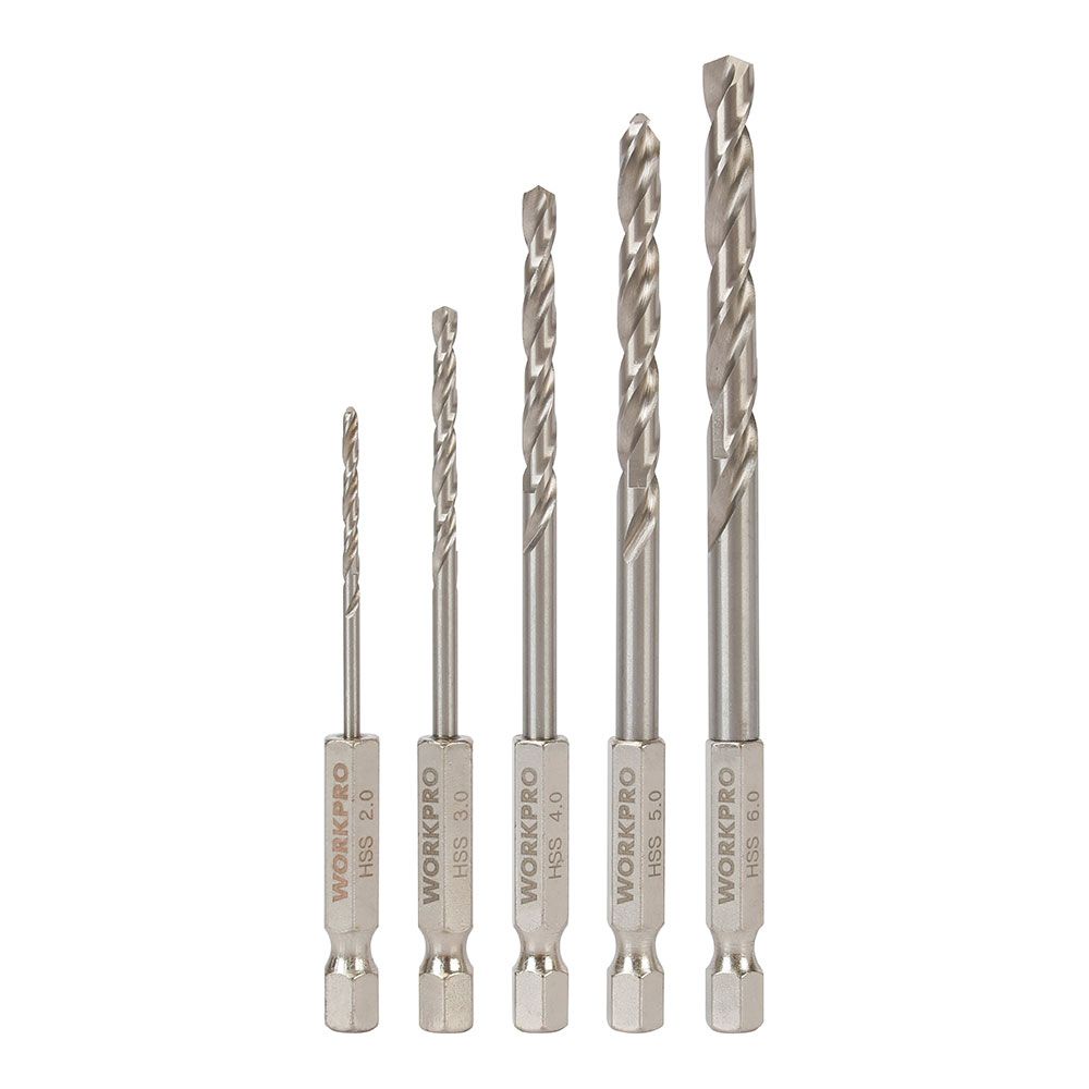 Brocas haste sextavada ¼ POL. para metal, retificadas, Ø2,00 - Ø6,00 mm, conjunto 5 peças
