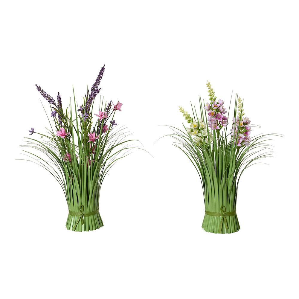 Ramo de erva com flores de lavanda, poliéster, cores sortidas, 13 x 13 x 30 cm