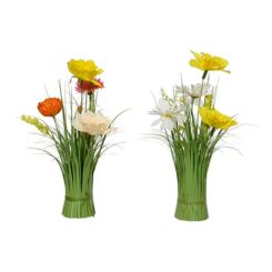 Ramo de erva com narcisos e papoilas, poliéster, cores sortidas, 13 x 13 x 30 cm