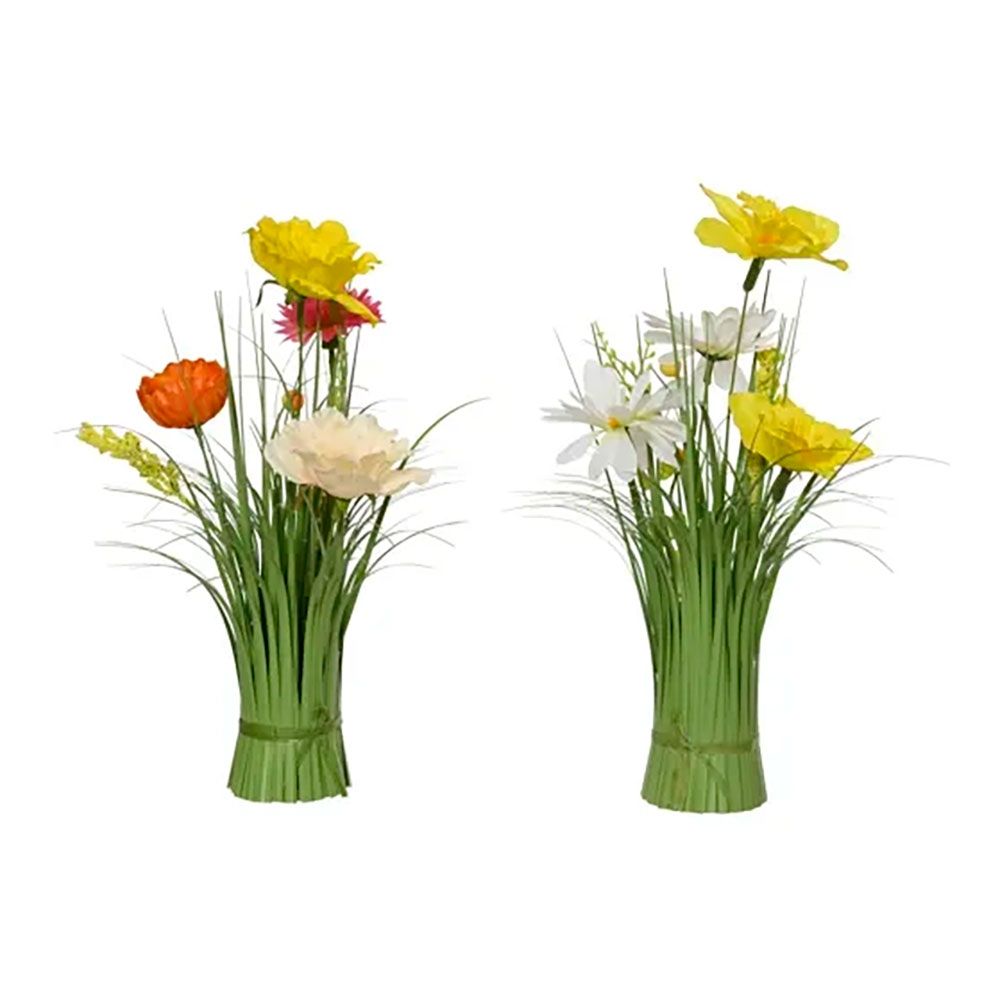 Ramo de erva com narcisos e papoilas, poliéster, cores sortidas, 13 x 13 x 30 cm